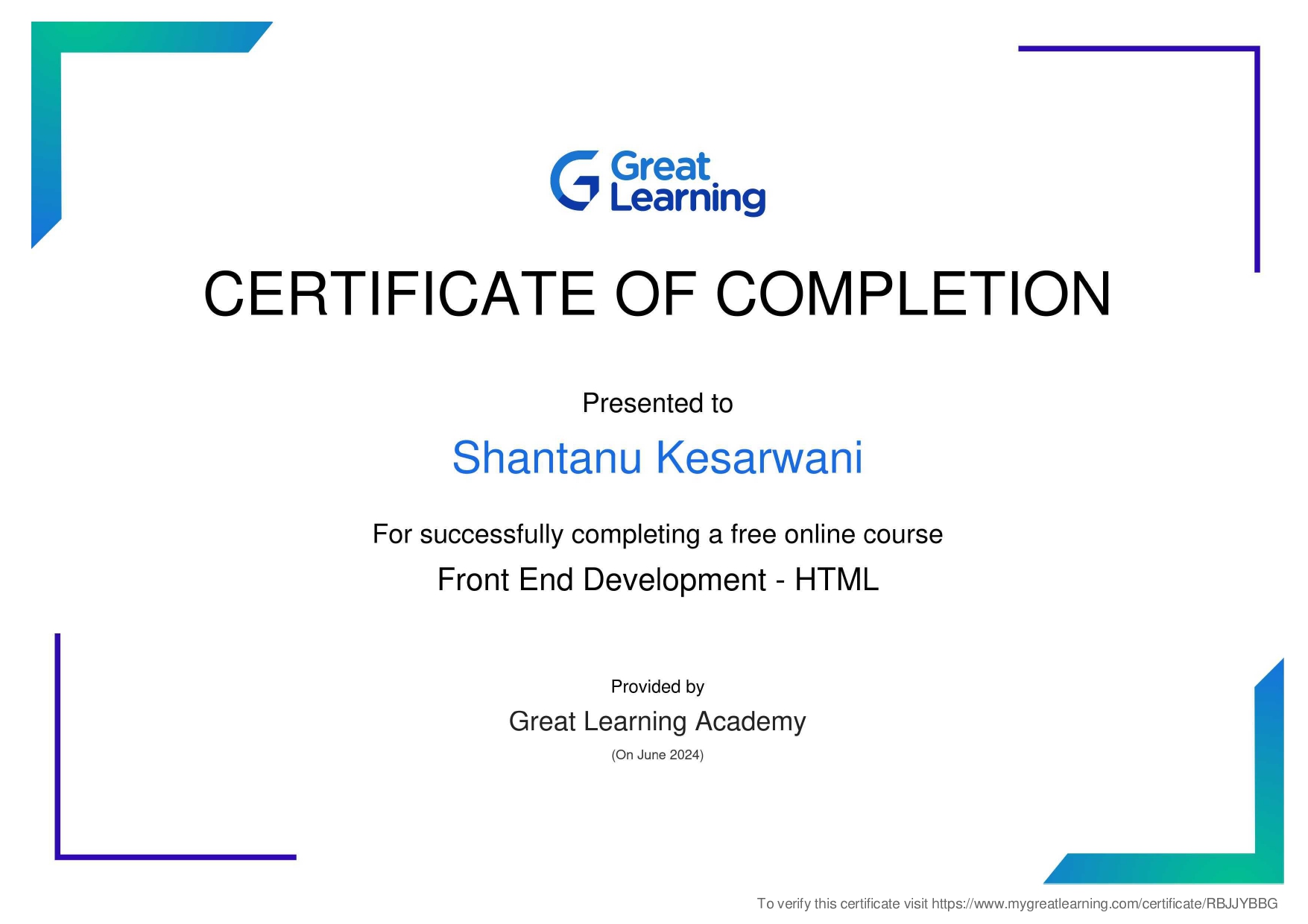 HTML Certification